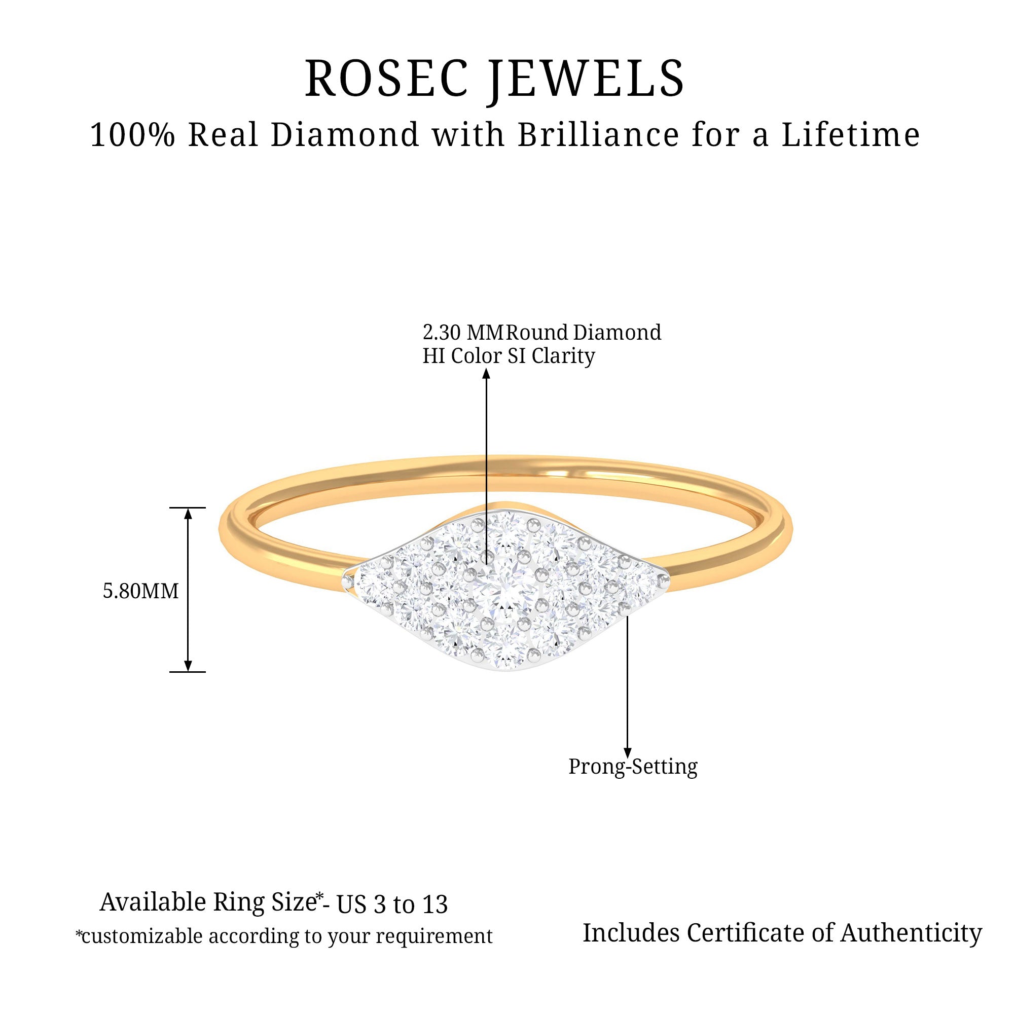 Certified Diamond Minimal Cluster Ring in Illusion Setting Diamond - ( HI-SI ) - Color and Clarity - Rosec Jewels