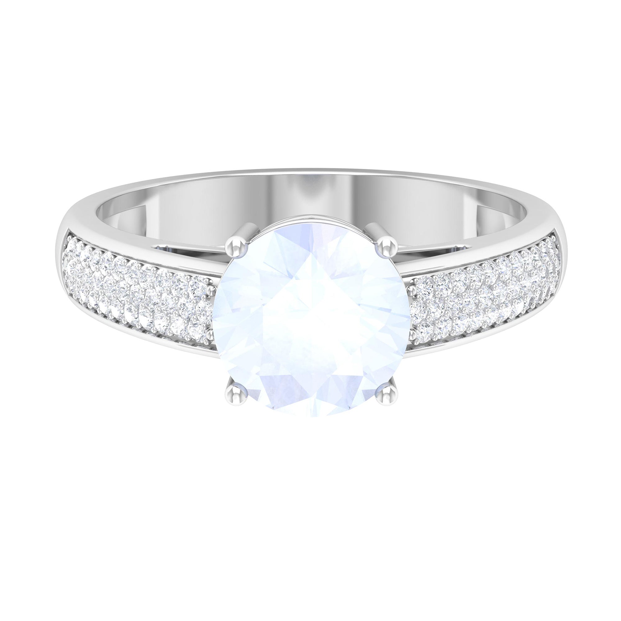 1.25 CT Moonstone Solitaire and Diamond Side Stone Engagement Ring Moonstone - ( AAA ) - Quality - Rosec Jewels