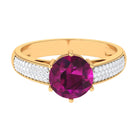 Round Rhodolite Solitaire Ring with Diamond Side Stones Rhodolite - ( AAA ) - Quality - Rosec Jewels