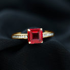 4.25 CT Asscher Cut Created Ruby Solitaire Engagement Ring with Diamond Side Stones Lab Created Ruby - ( AAAA ) - Quality - Rosec Jewels