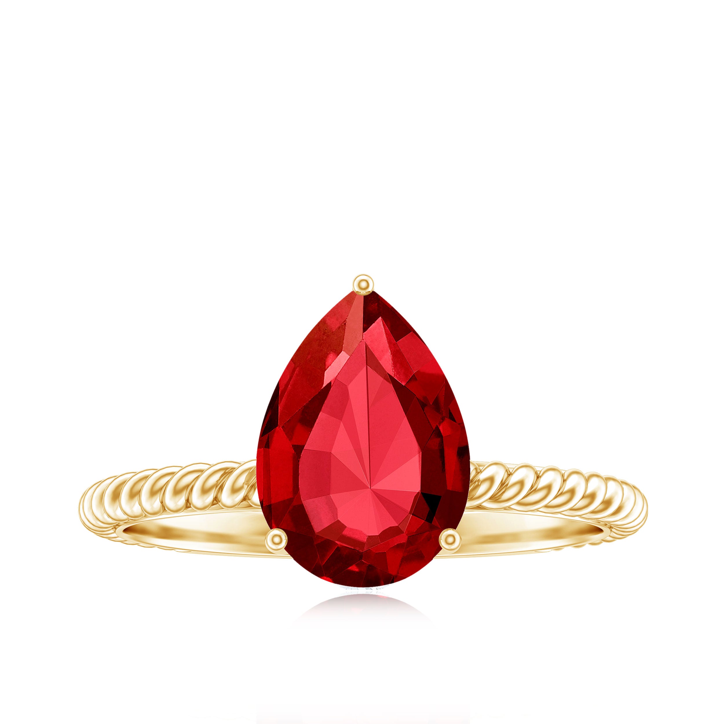 Pear Cut Created Ruby Solitaire Ring with Hidden Moissanite Lab Created Ruby - ( AAAA ) - Quality - Rosec Jewels