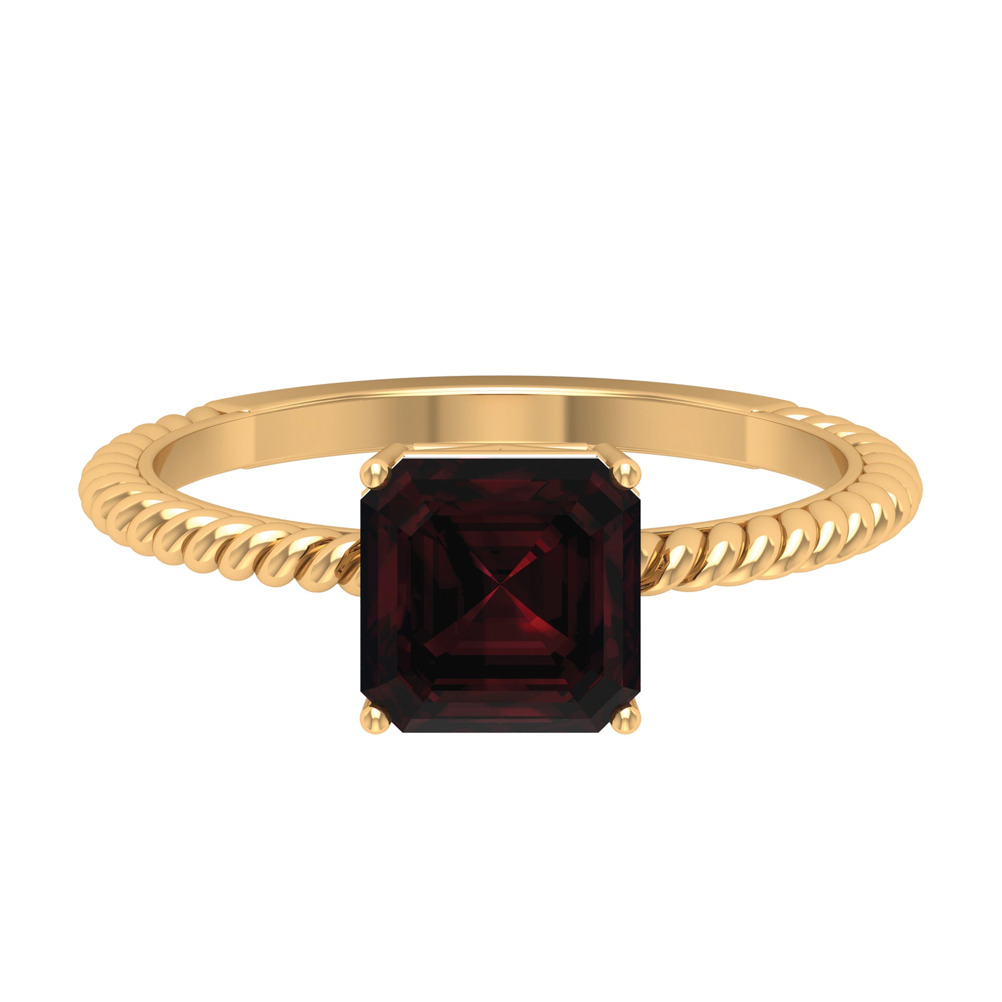 8 MM Asscher Cut Garnet Solitaire Ring with Twisted Rope Garnet - ( AAA ) - Quality - Rosec Jewels