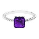 Asscher Cut Amethyst Solitaire Ring with Twisted Rope Details Amethyst - ( AAA ) - Quality - Rosec Jewels