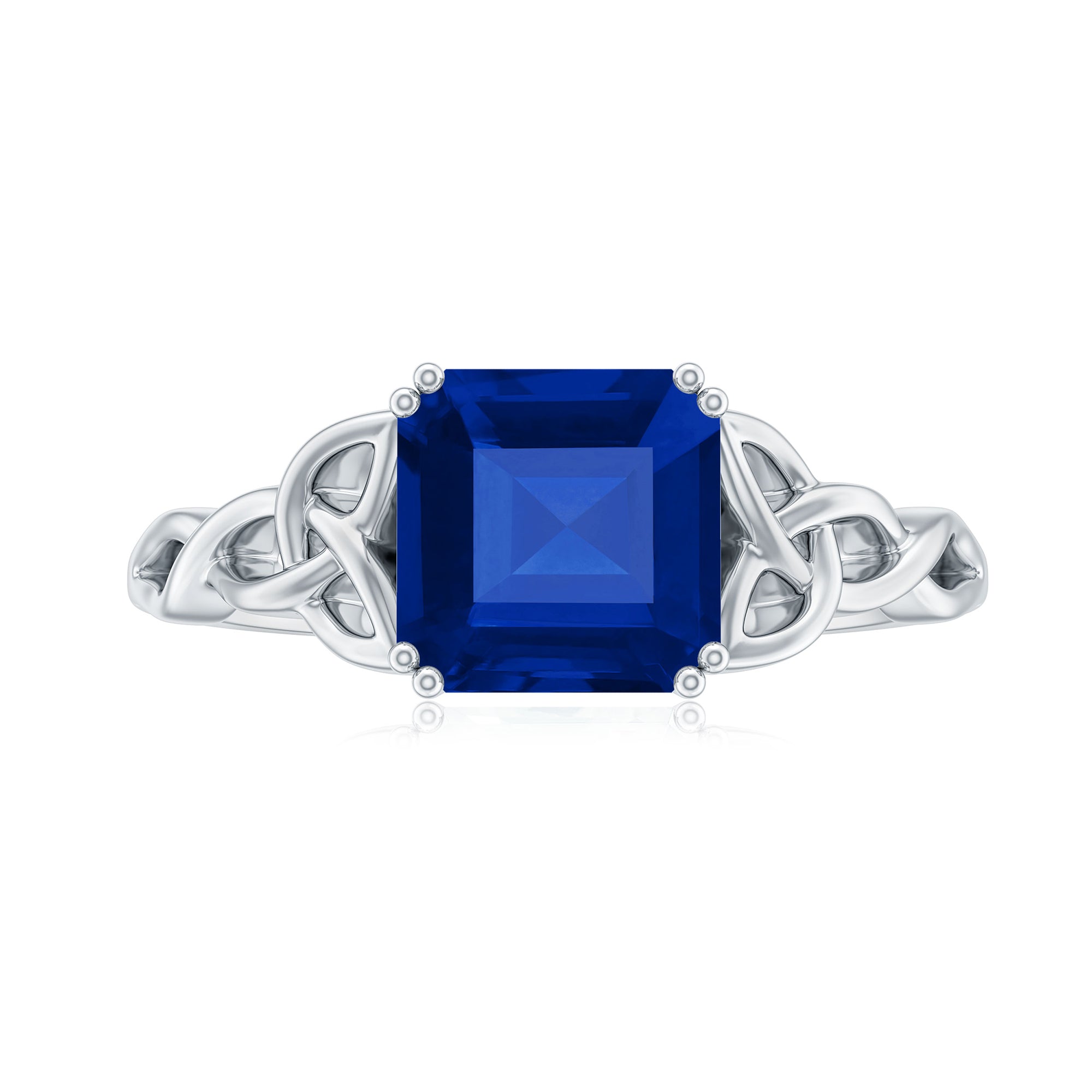 Asscher Cut Lab Grown Blue Sapphire Solitaire Celtic Knot Ring Lab Created Blue Sapphire - ( AAAA ) - Quality - Rosec Jewels