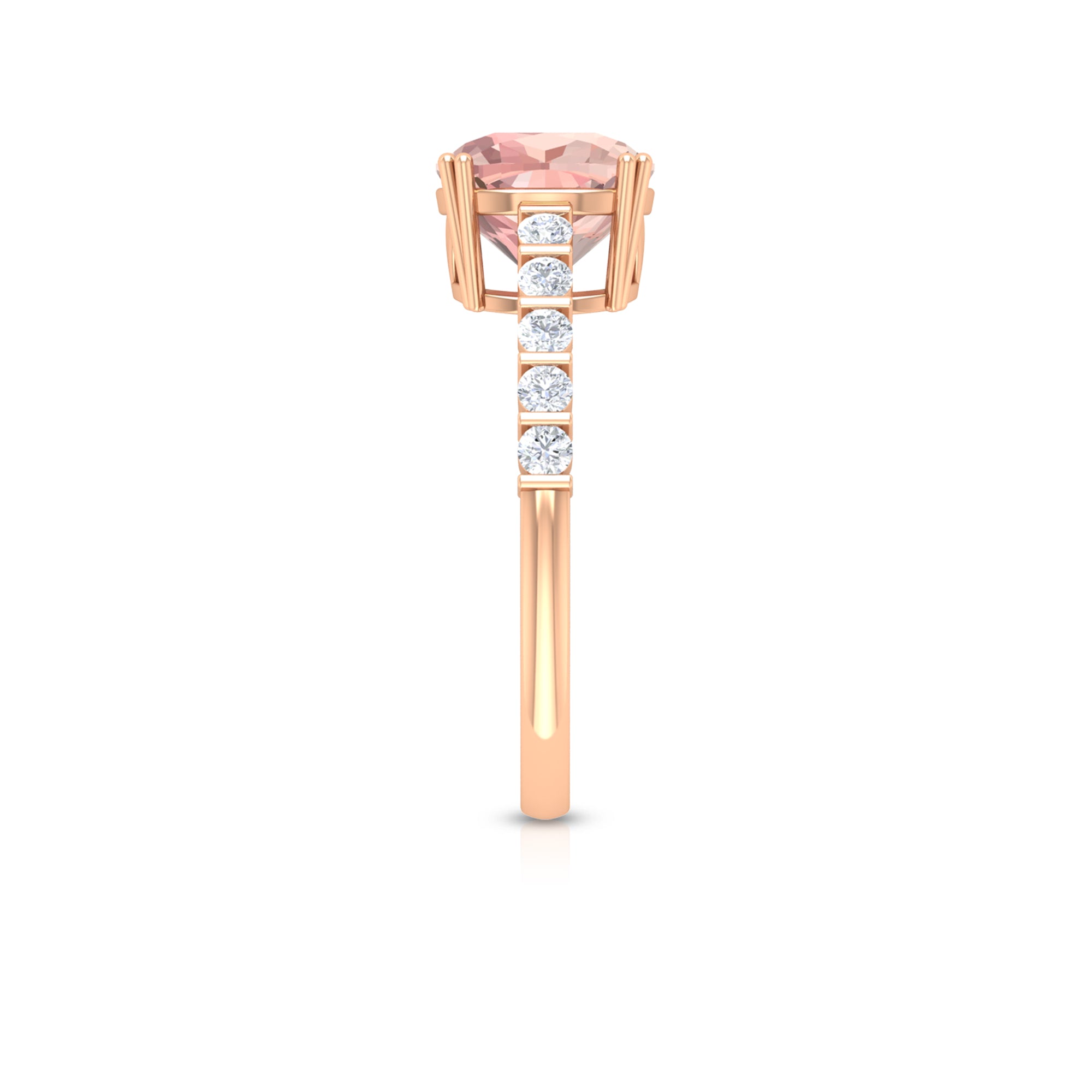 Cushion Morganite Solitaire Engagement Ring with Diamond Morganite - ( AAA ) - Quality - Rosec Jewels