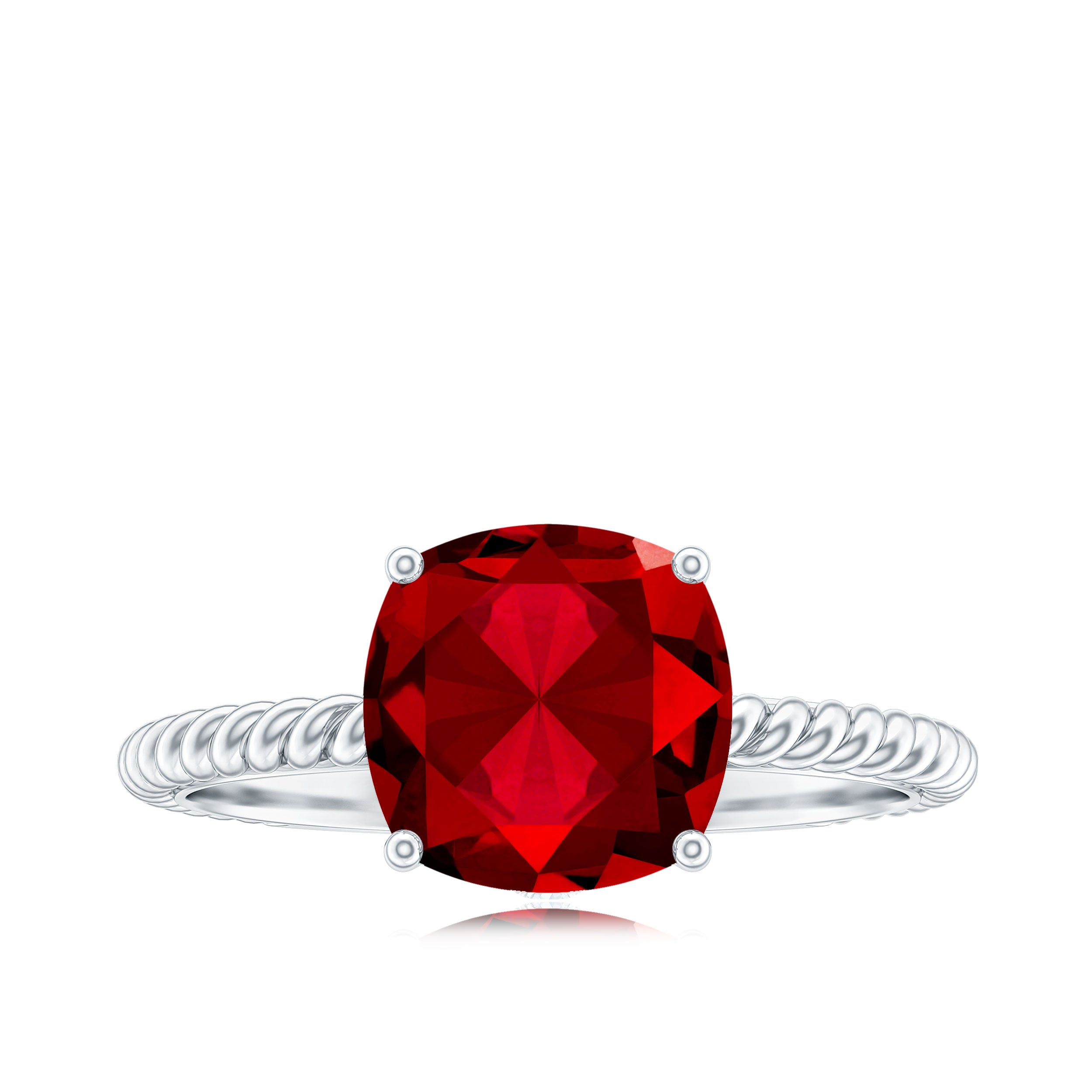 Solitaire Created Ruby and Diamond Ring with Twisted Rope Detailing Lab Created Ruby - ( AAAA ) - Quality - Rosec Jewels