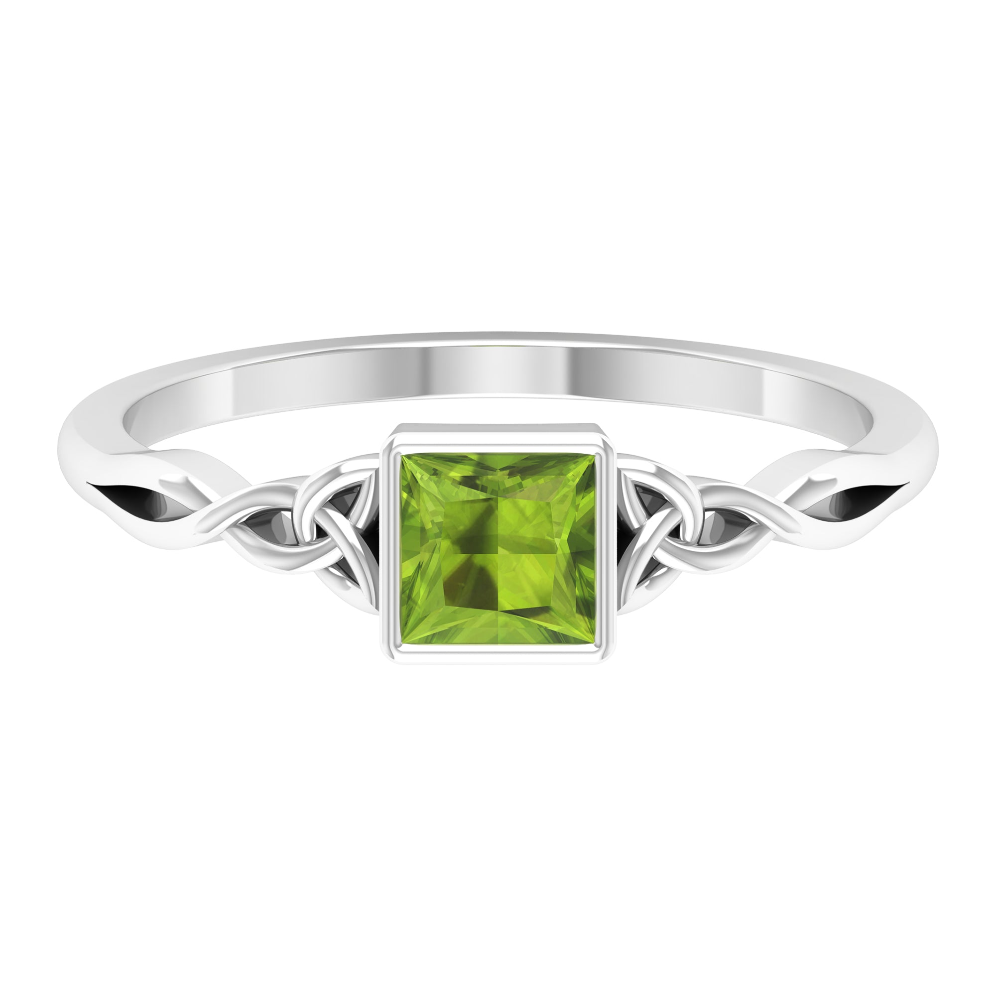 5 MM Princess Cut Peridot Celtic Solitaire Ring in Bezel Setting Peridot - ( AAA ) - Quality - Rosec Jewels