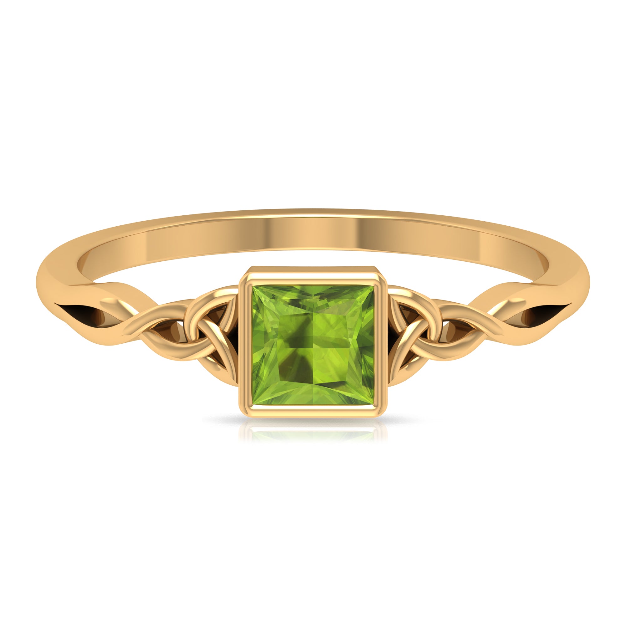 5 MM Princess Cut Peridot Celtic Solitaire Ring in Bezel Setting Peridot - ( AAA ) - Quality - Rosec Jewels