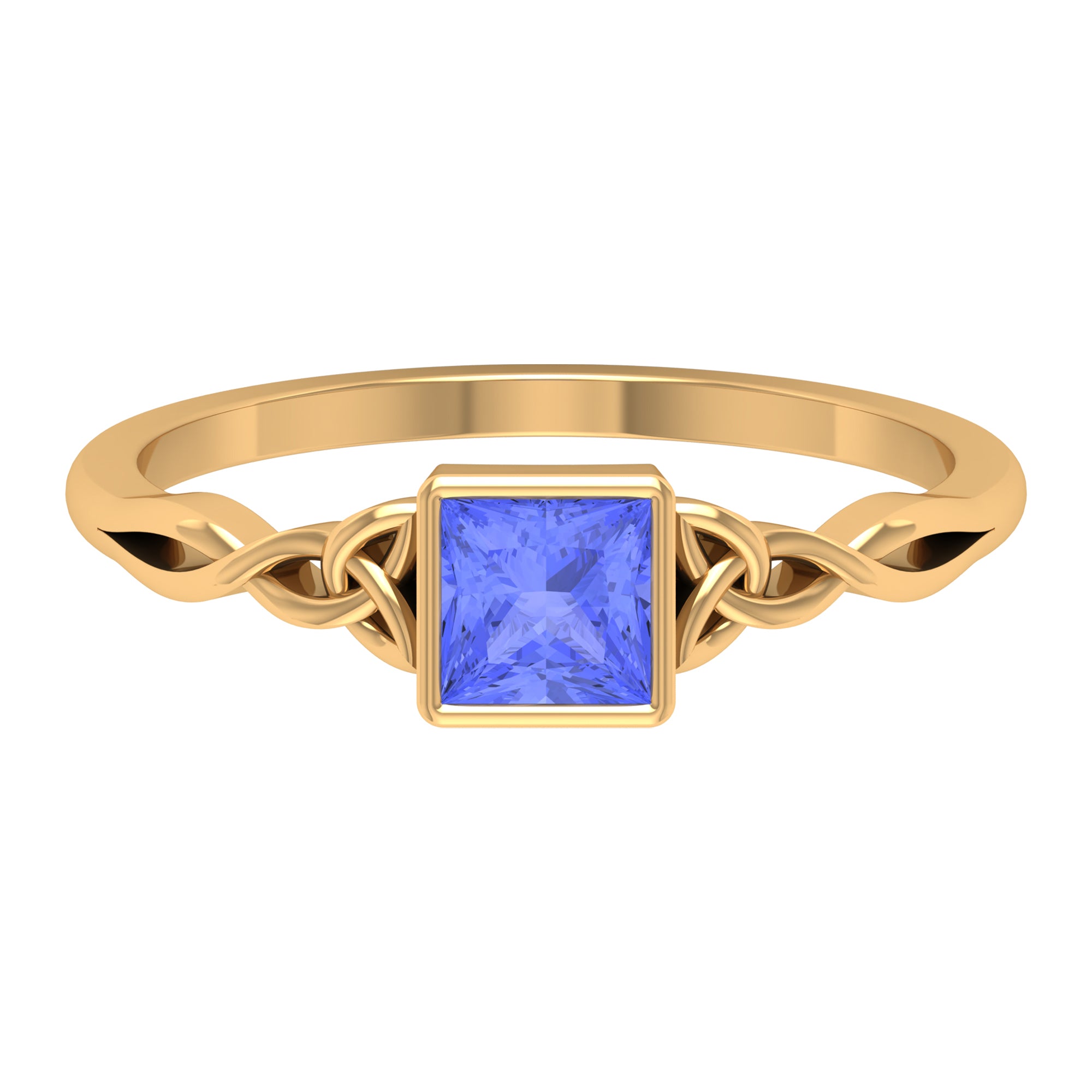 5 MM Princess Cut Tanzanite Solitaire Celtic Ring in Bezel Setting Tanzanite - ( AAA ) - Quality - Rosec Jewels