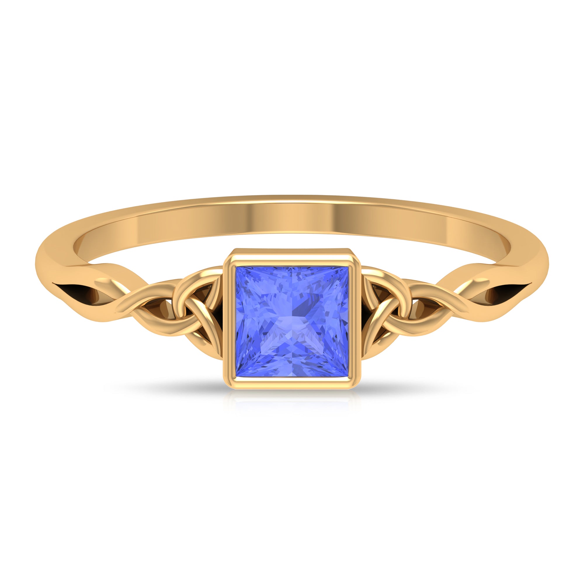 5 MM Princess Cut Tanzanite Solitaire Celtic Ring in Bezel Setting Tanzanite - ( AAA ) - Quality - Rosec Jewels