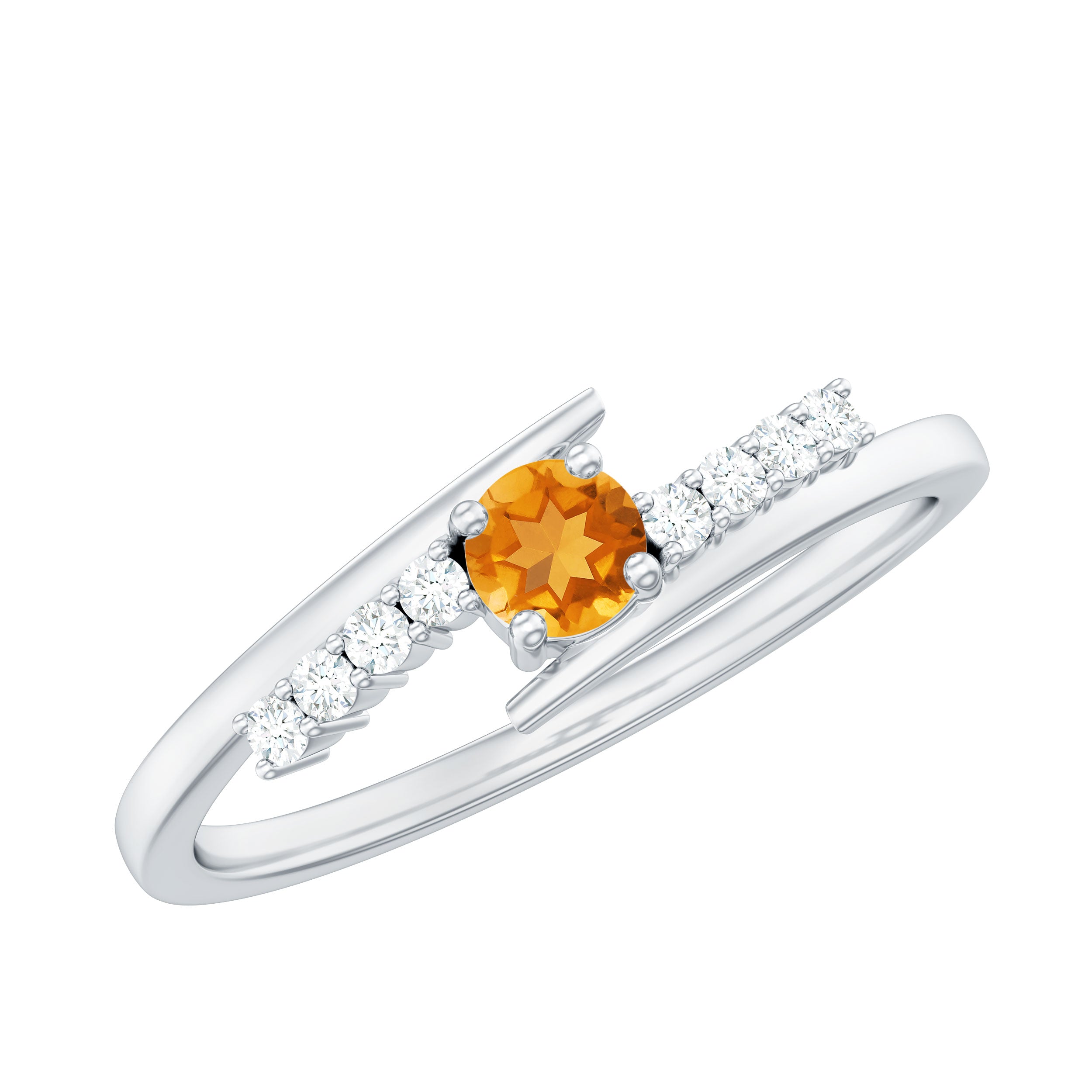 Minimal Citrine and Diamond Bypass Promise Ring Citrine - ( AAA ) - Quality - Rosec Jewels