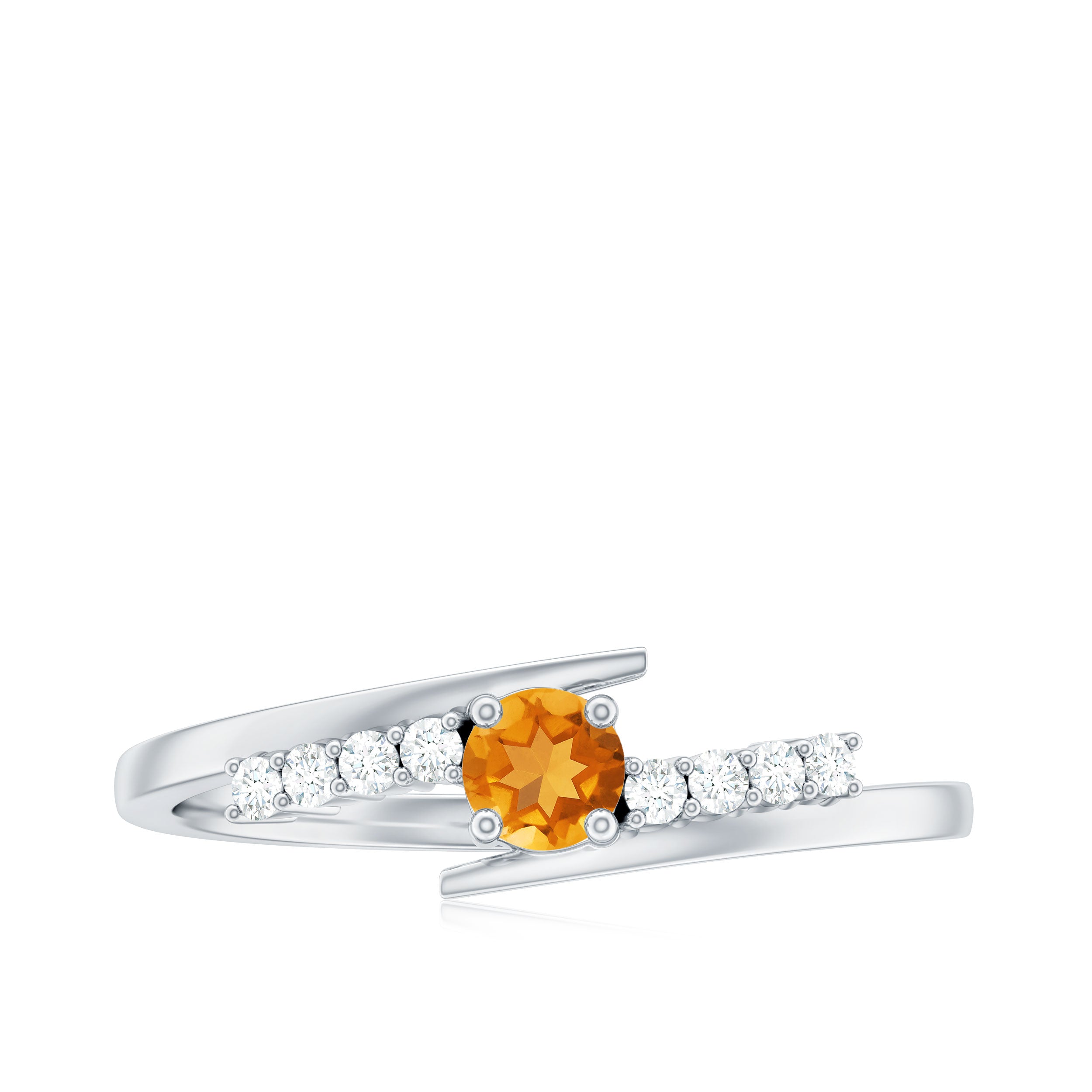 Minimal Citrine and Diamond Bypass Promise Ring Citrine - ( AAA ) - Quality - Rosec Jewels