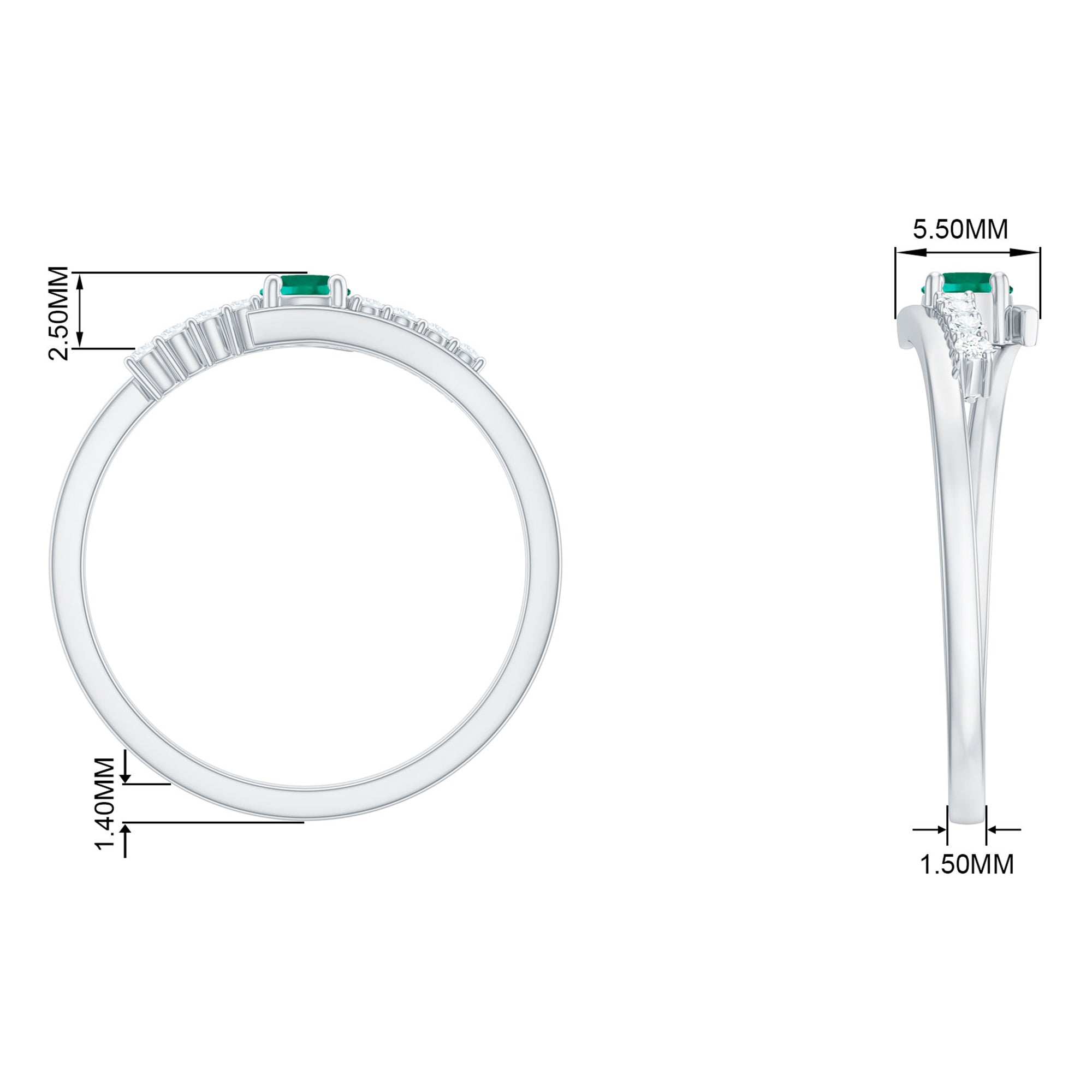 Minimal Created Emerald and Diamond Bypass Promise Ring Lab Created Emerald - ( AAAA ) - Quality - Rosec Jewels