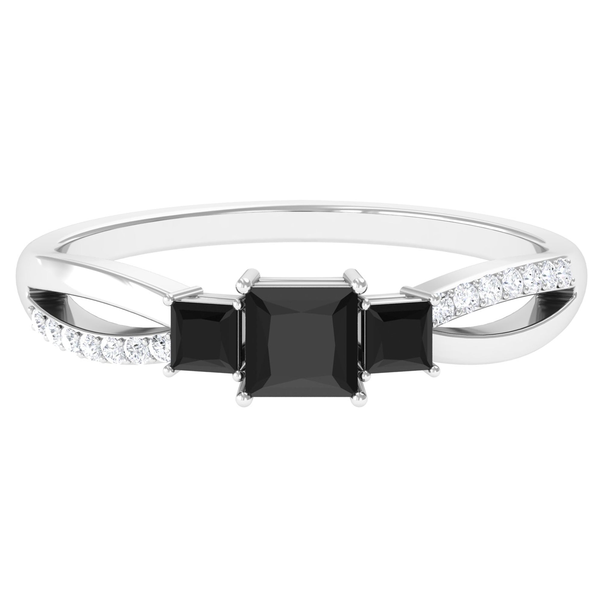 Princess Cut 3 Stone Created Black Diamond Infinity Ring with Diamond Lab Created Black Diamond - ( AAAA ) - Quality - Rosec Jewels