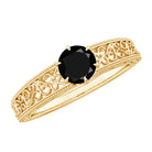 5 MM Round Cut Black Diamond Solitaire Gold Filigree Ring Black Diamond - ( AAA ) - Quality - Rosec Jewels