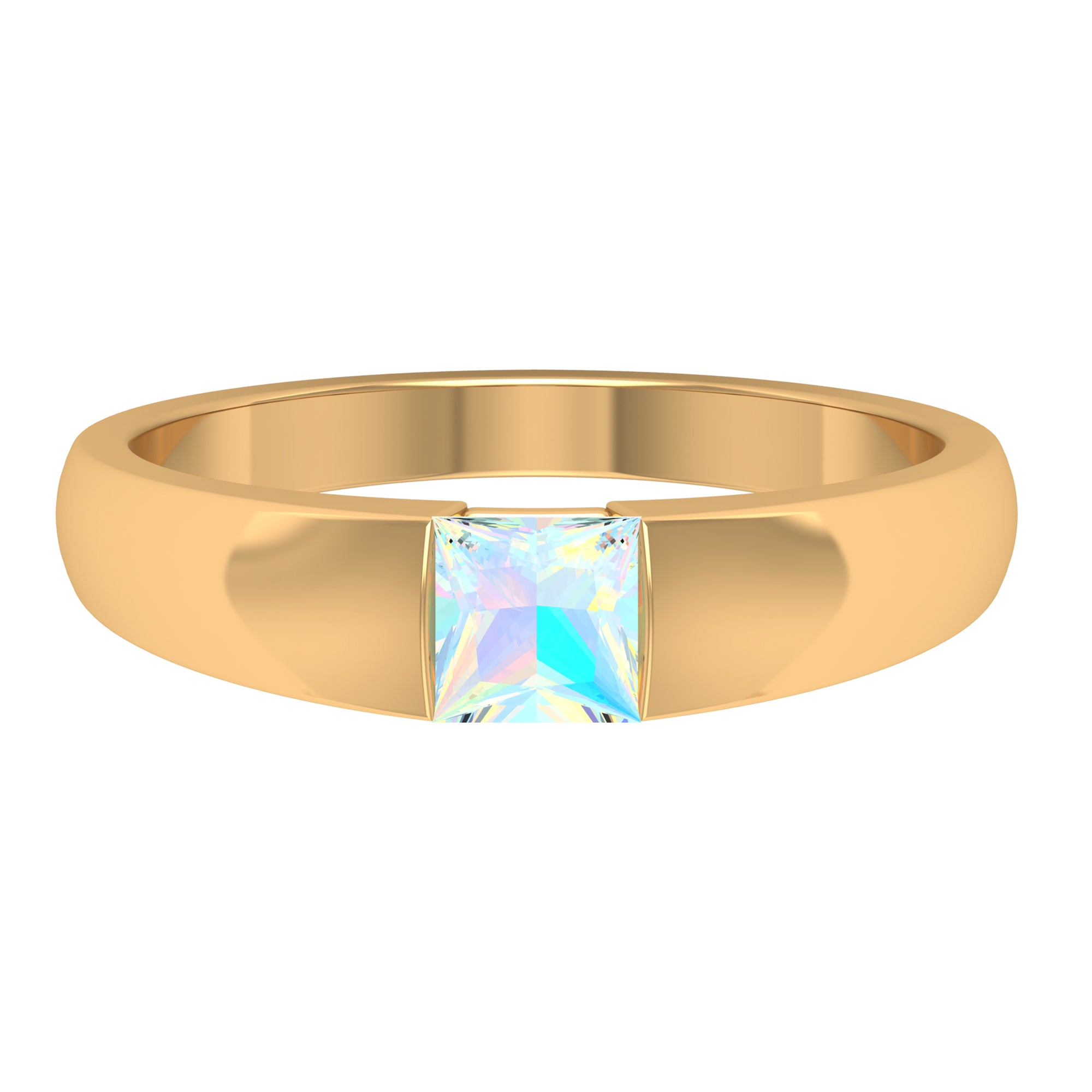 Princess Cut Ethiopian Opal Solitaire Band Ring Ethiopian Opal - ( AAA ) - Quality - Rosec Jewels