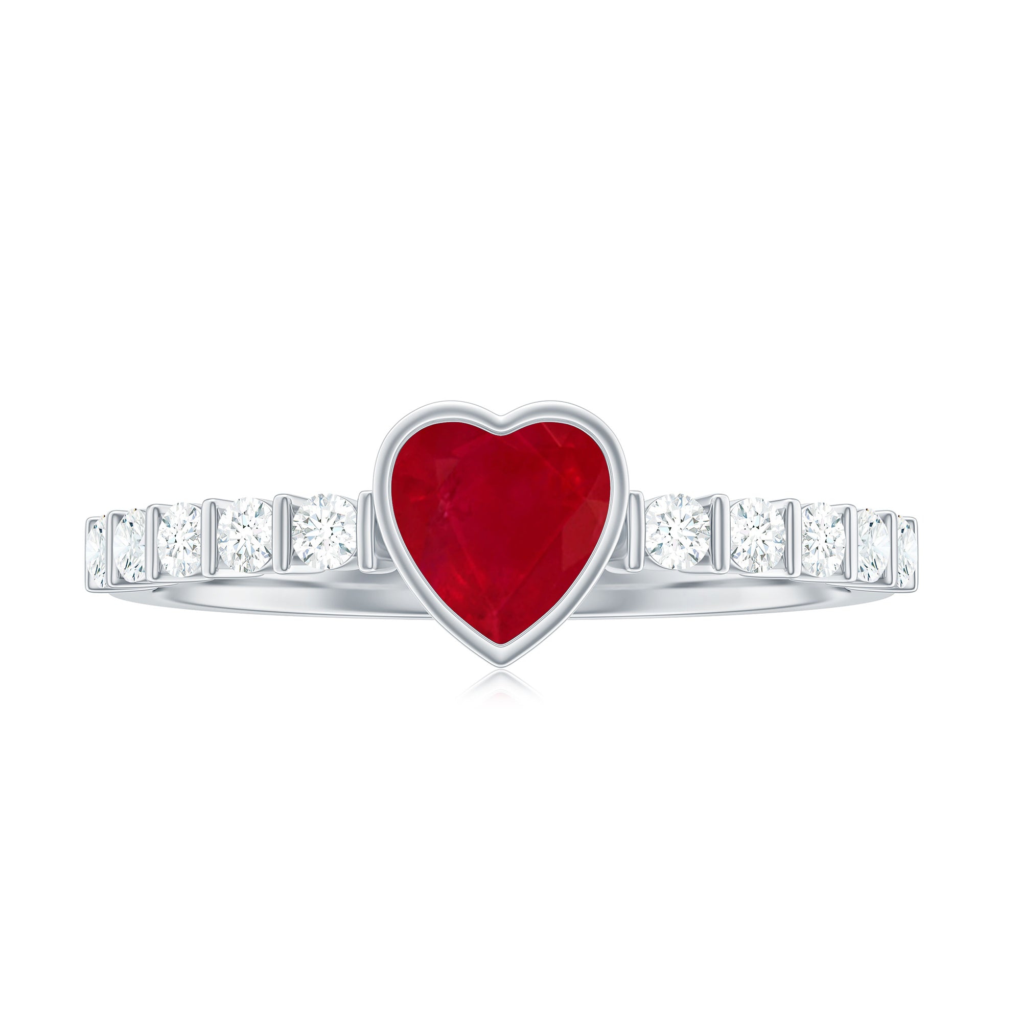 Heart Ruby Solitaire Engagement Ring with Diamond in Bezel Setting Ruby - ( AAA ) - Quality - Rosec Jewels