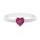 1 CT Heart Shape Pink Tourmaline Solitaire Ring with Diamond Side Stones Pink Tourmaline - ( AAA ) - Quality - Rosec Jewels