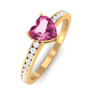 1 CT Heart Shape Pink Tourmaline Solitaire Ring with Diamond Side Stones Pink Tourmaline - ( AAA ) - Quality - Rosec Jewels