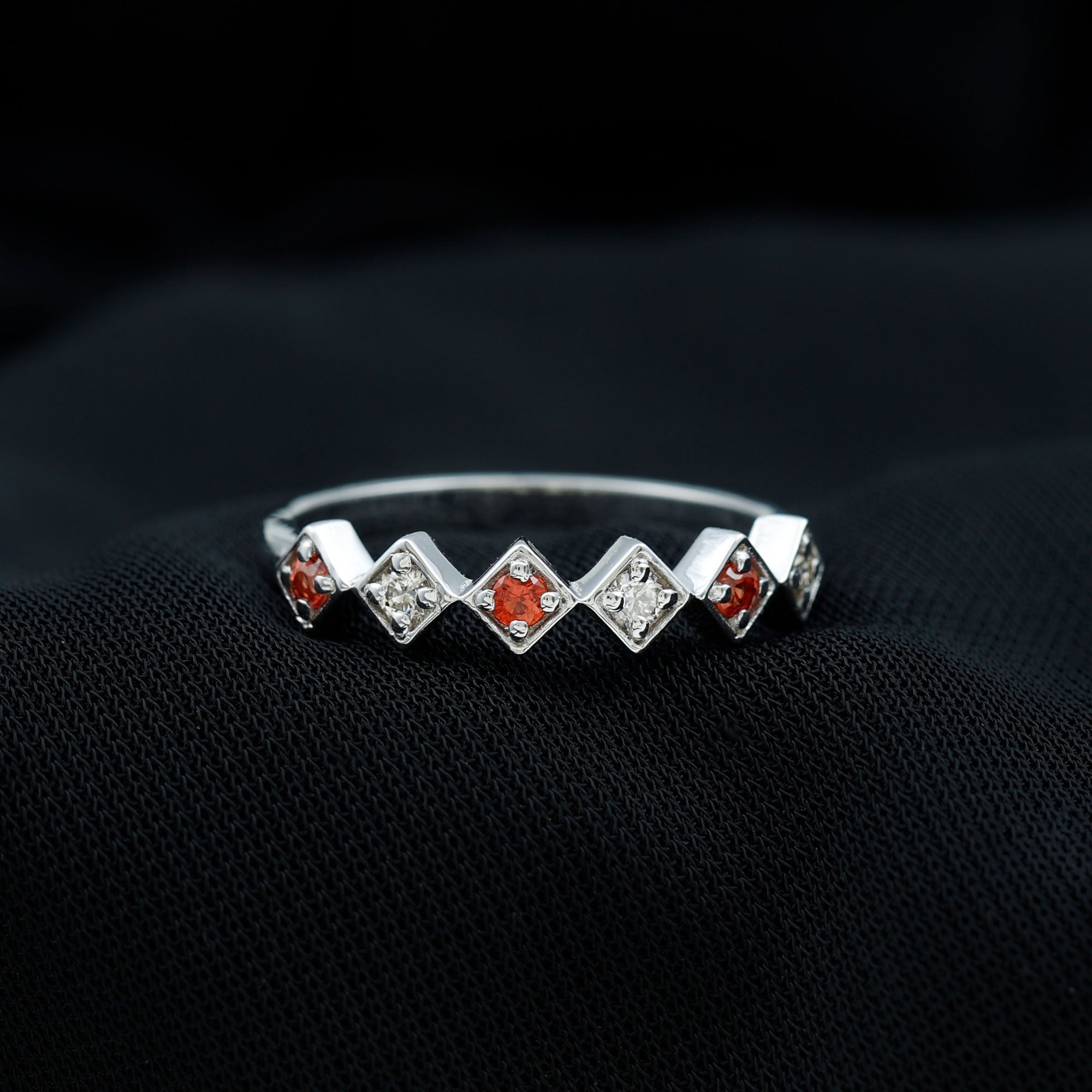 Orange Sapphire and Diamond Geometric Half Eternity Ring Orange Sapphire - ( AAA ) - Quality - Rosec Jewels