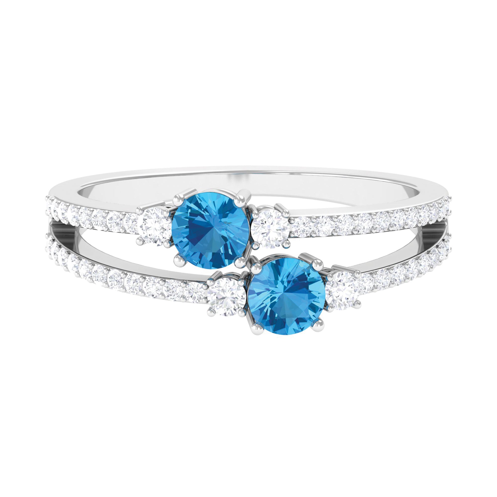 1 CT Swiss Blue Topaz and Diamond Anniversary Double Band Ring Swiss Blue Topaz - ( AAA ) - Quality - Rosec Jewels