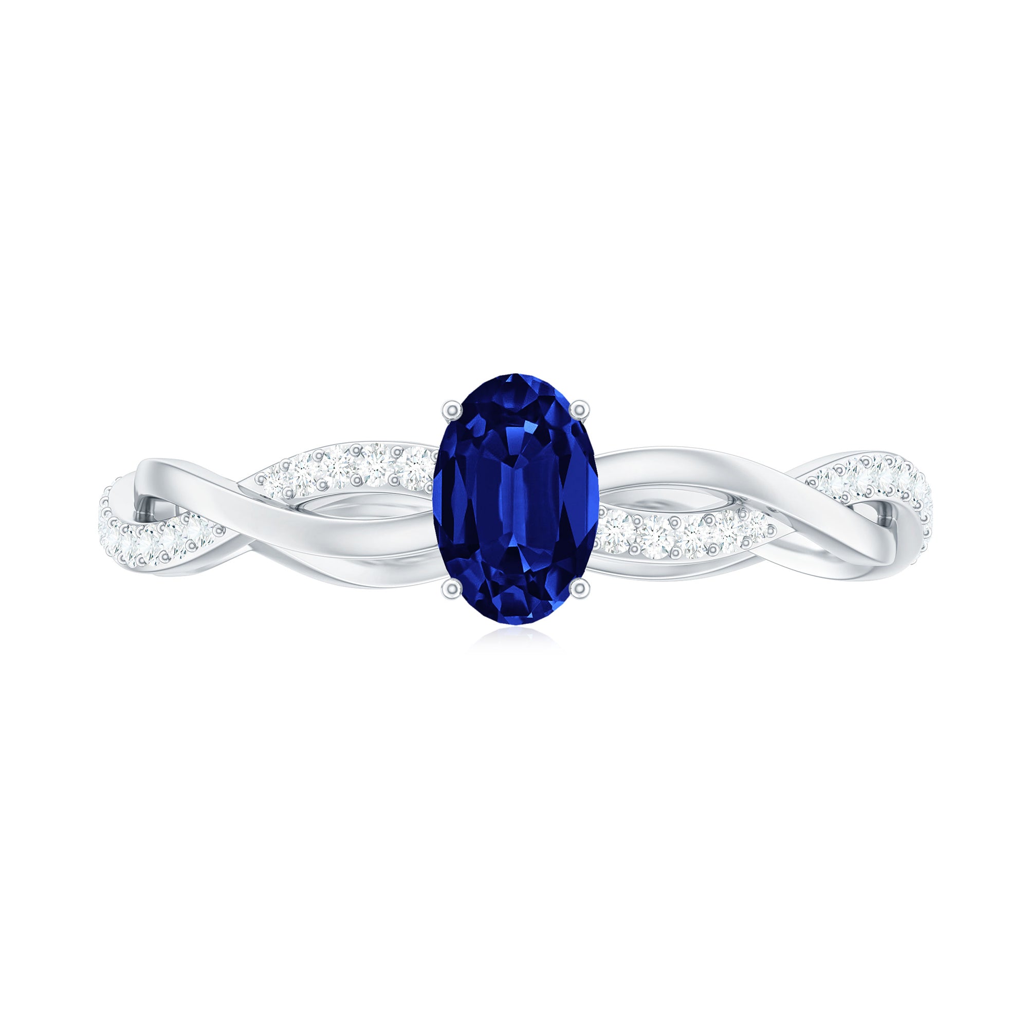 Oval Cut Solitaire Created Blue Sapphire Braided Engagement Ring with Diamond Lab Created Blue Sapphire - ( AAAA ) - Quality - Rosec Jewels