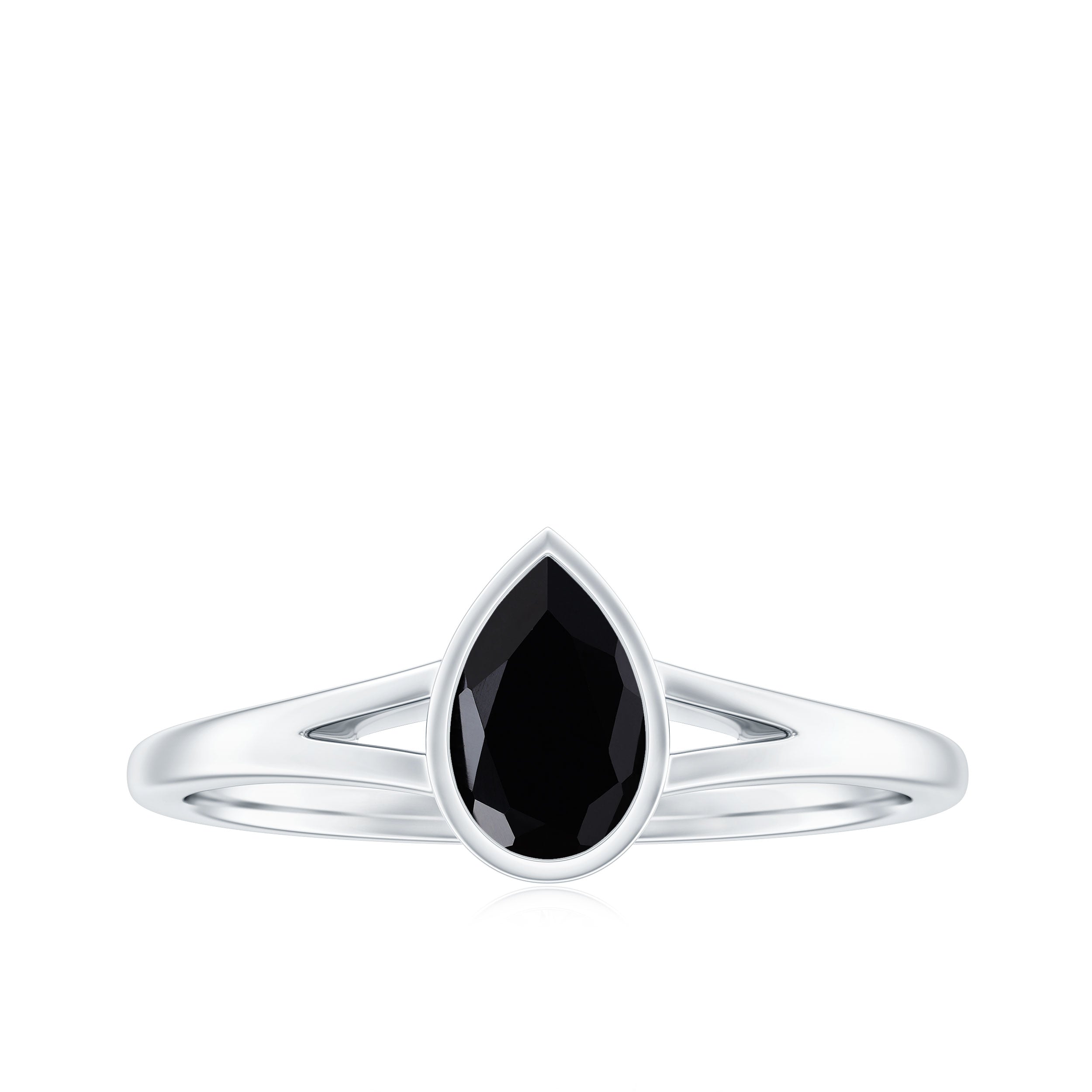 Pear Shape Black Onyx Solitaire Split Shank Ring Black Onyx - ( AAA ) - Quality - Rosec Jewels