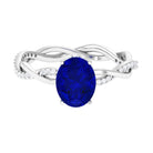 Oval Lab Grown Blue Sapphire Solitaire Braided Ring with Diamond Lab Created Blue Sapphire - ( AAAA ) - Quality - Rosec Jewels