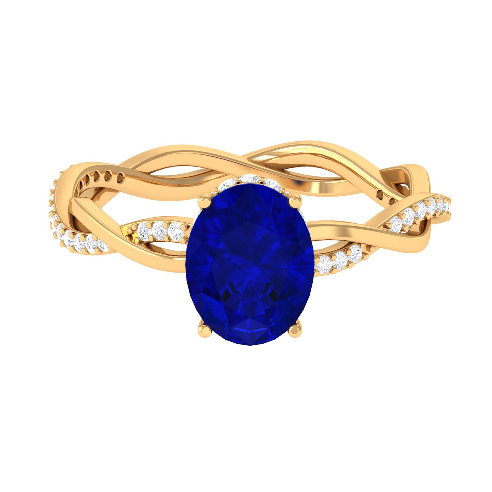 Oval Lab Grown Blue Sapphire Solitaire Braided Ring with Diamond Lab Created Blue Sapphire - ( AAAA ) - Quality - Rosec Jewels