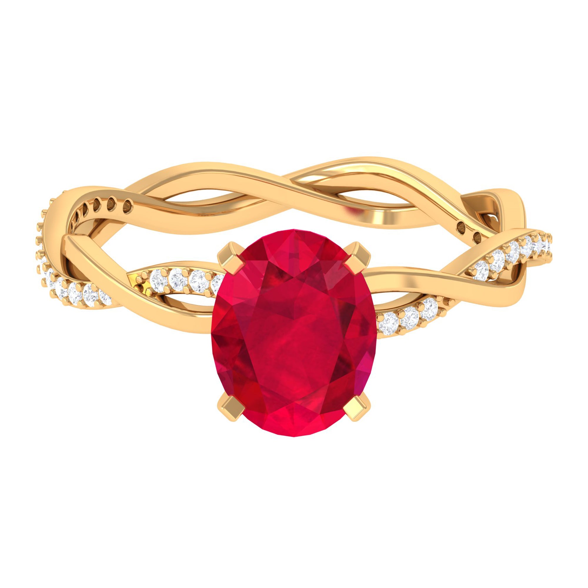 2.5 CT Oval Created Ruby and Diamond Braided Engagement Ring Lab Created Ruby - ( AAAA ) - Quality - Rosec Jewels