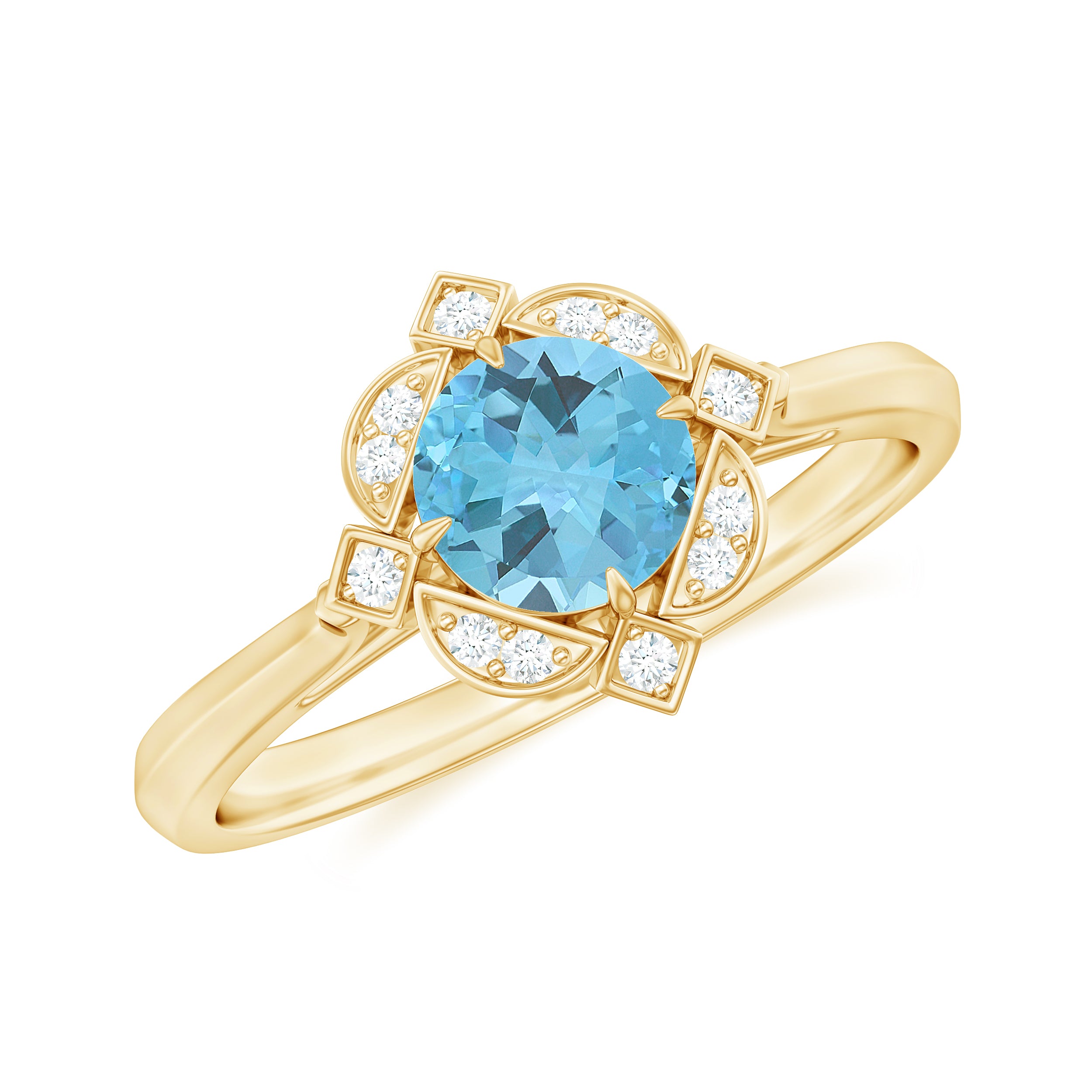 Vintage Inspired Sky Blue Topaz and Diamond Engagement Ring Sky Blue Topaz - ( AAA ) - Quality - Rosec Jewels