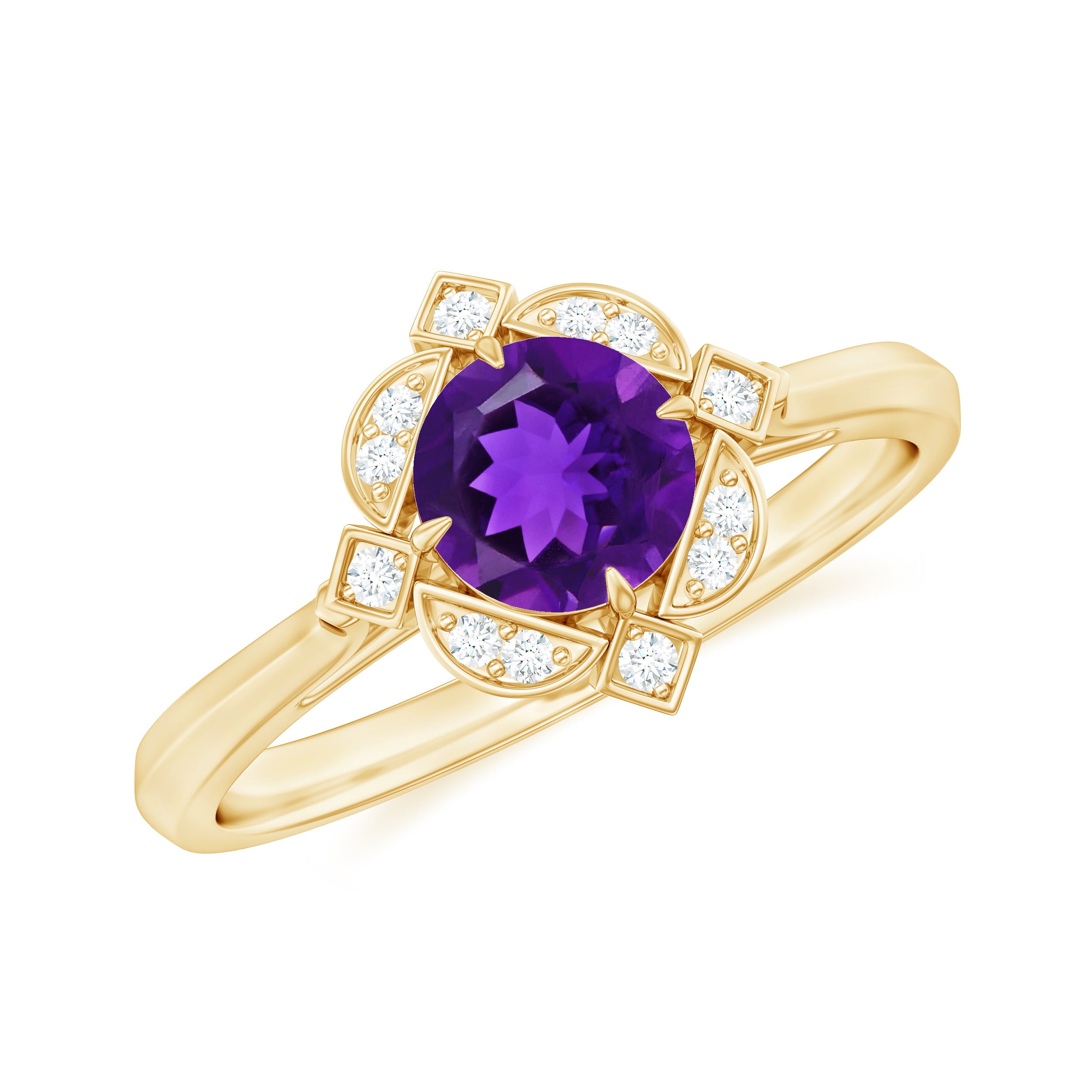 1/2 CT Vintage Amethyst and Diamond Engagement Ring Amethyst - ( AAA ) - Quality - Rosec Jewels