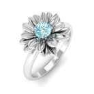 1/4 CT Round Cut Real Aquamarine and Gold Flower Ring Aquamarine - ( AAA ) - Quality - Rosec Jewels