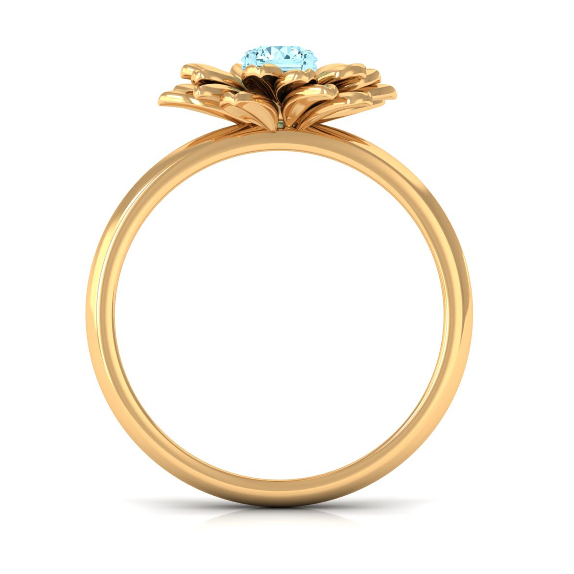 1/4 CT Round Cut Real Aquamarine and Gold Flower Ring Aquamarine - ( AAA ) - Quality - Rosec Jewels