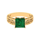 Princess Cut Lab Grown Emerald Filigree Ring with Surprise Diamond Lab Created Emerald - ( AAAA ) - Quality - Rosec Jewels