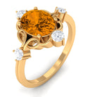 Oval Citrine Cocktail Ring with Diamond Citrine - ( AAA ) - Quality - Rosec Jewels