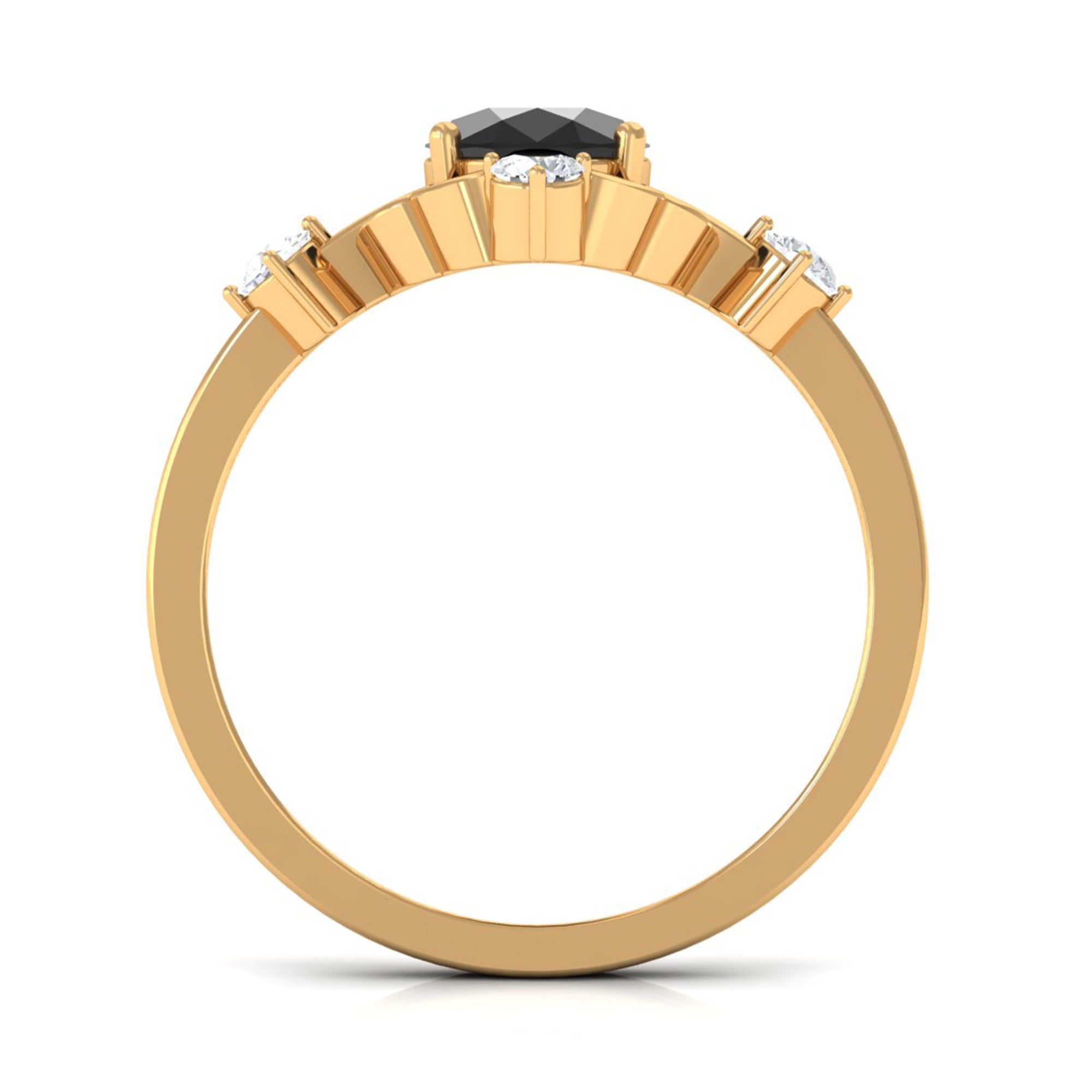 Oval Black Spinel Cocktail Ring with Diamond Black Spinel - ( AAA ) - Quality - Rosec Jewels