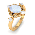 Oval Moonstone Cocktail Ring with Diamond Moonstone - ( AAA ) - Quality - Rosec Jewels