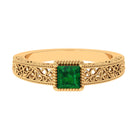 Princess Cut Lab Grown Emerald Solitaire Filigree Engagement Ring Lab Created Emerald - ( AAAA ) - Quality - Rosec Jewels