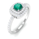 3/4 CT Emerald Engagement Ring with Diamond Double Halo Emerald - ( AAA ) - Quality - Rosec Jewels