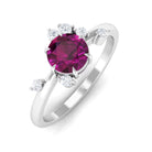 Claw Set Round Shape Rhodolite Solitaire Promise Ring with Scatter Diamond Rhodolite - ( AAA ) - Quality - Rosec Jewels