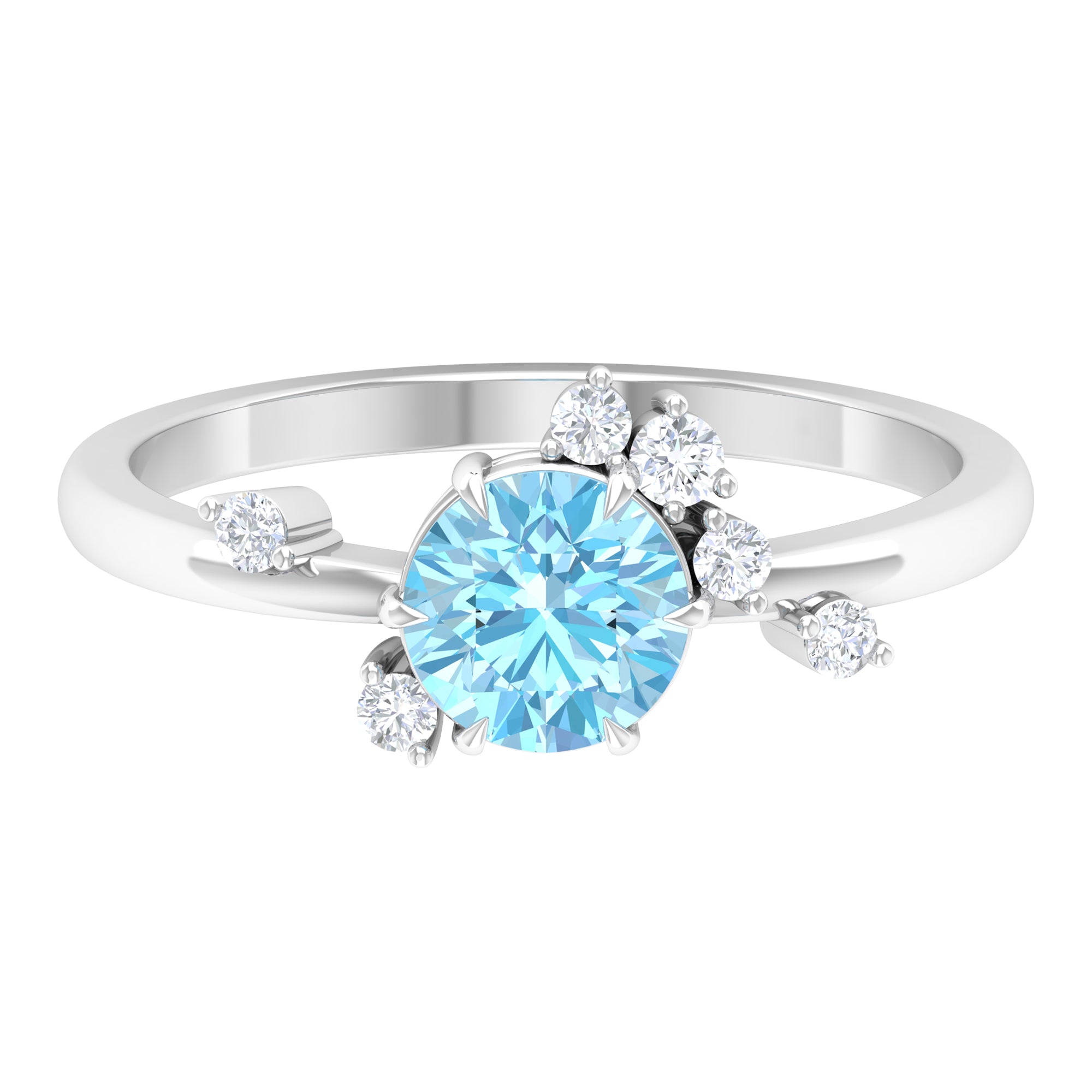 Aquamarine and Diamond Scatter Promise Ring Aquamarine - ( AAA ) - Quality - Rosec Jewels