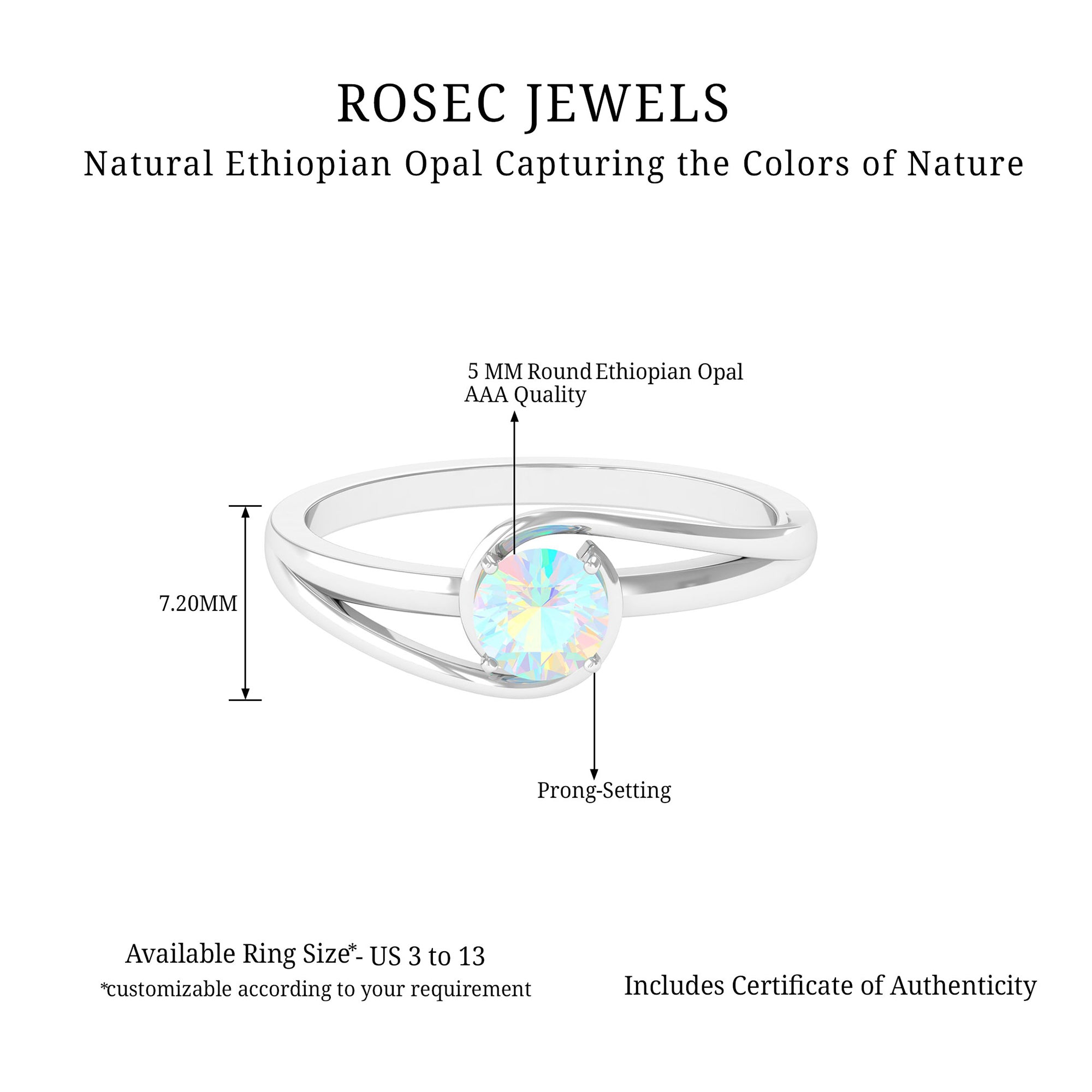 Round Ethiopian Opal Solitaire Promise Ring Ethiopian Opal - ( AAA ) - Quality - Rosec Jewels