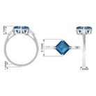 3.25 CT Asscher Cut London Blue Topaz Solitaire Engagement Ring with Diamond London Blue Topaz - ( AAA ) - Quality - Rosec Jewels