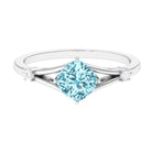 Cushion Cut Aquamarine Solitaire Ring with Diamond in Split Shank Aquamarine - ( AAA ) - Quality - Rosec Jewels