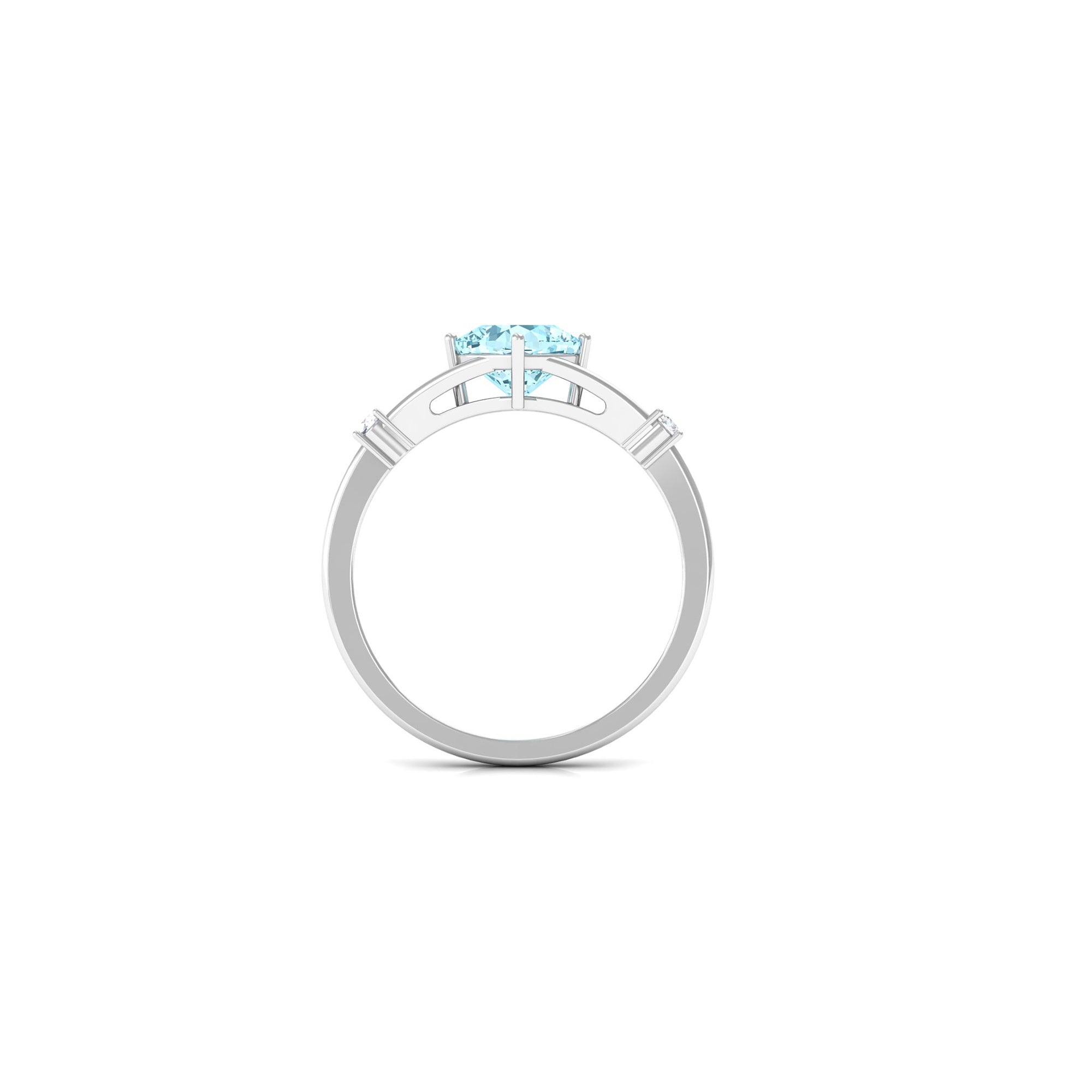 Cushion Cut Aquamarine Solitaire Ring with Diamond in Split Shank Aquamarine - ( AAA ) - Quality - Rosec Jewels