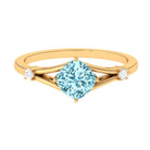 Cushion Cut Aquamarine Solitaire Ring with Diamond in Split Shank Aquamarine - ( AAA ) - Quality - Rosec Jewels