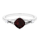 Cushion Cut Garnet Solitaire Split Shank Ring with Diamond Garnet - ( AAA ) - Quality - Rosec Jewels