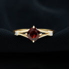 Cushion Cut Garnet Solitaire Split Shank Ring with Diamond Garnet - ( AAA ) - Quality - Rosec Jewels