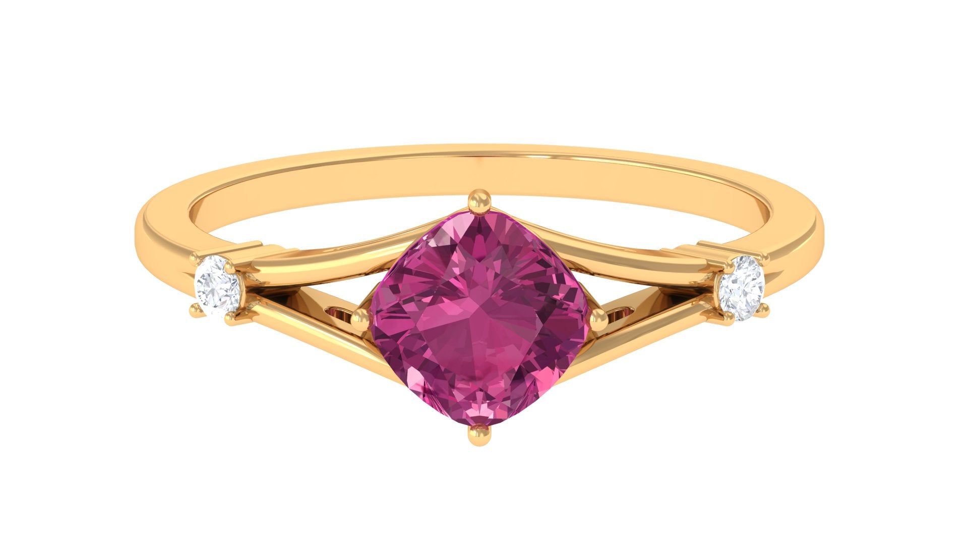 Cushion Cut Pink Tourmaline Solitaire Ring with Diamond Pink Tourmaline - ( AAA ) - Quality - Rosec Jewels